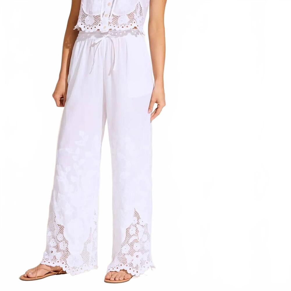 NEW VITAMIN A flora wide leg pant in white beachside broderie